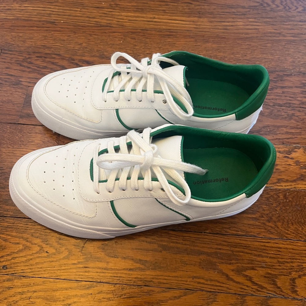 Reformation White and Green Classic Sneakers